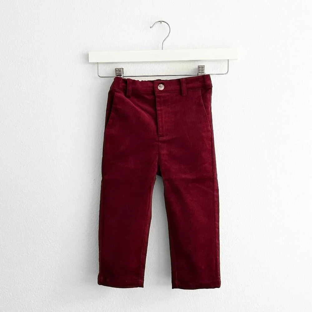 NWT Handsome Boys Long Sleeve Dress Shirt & Pants Fall Gingham Burgundy/Navy 5T - Picture 4 of 5